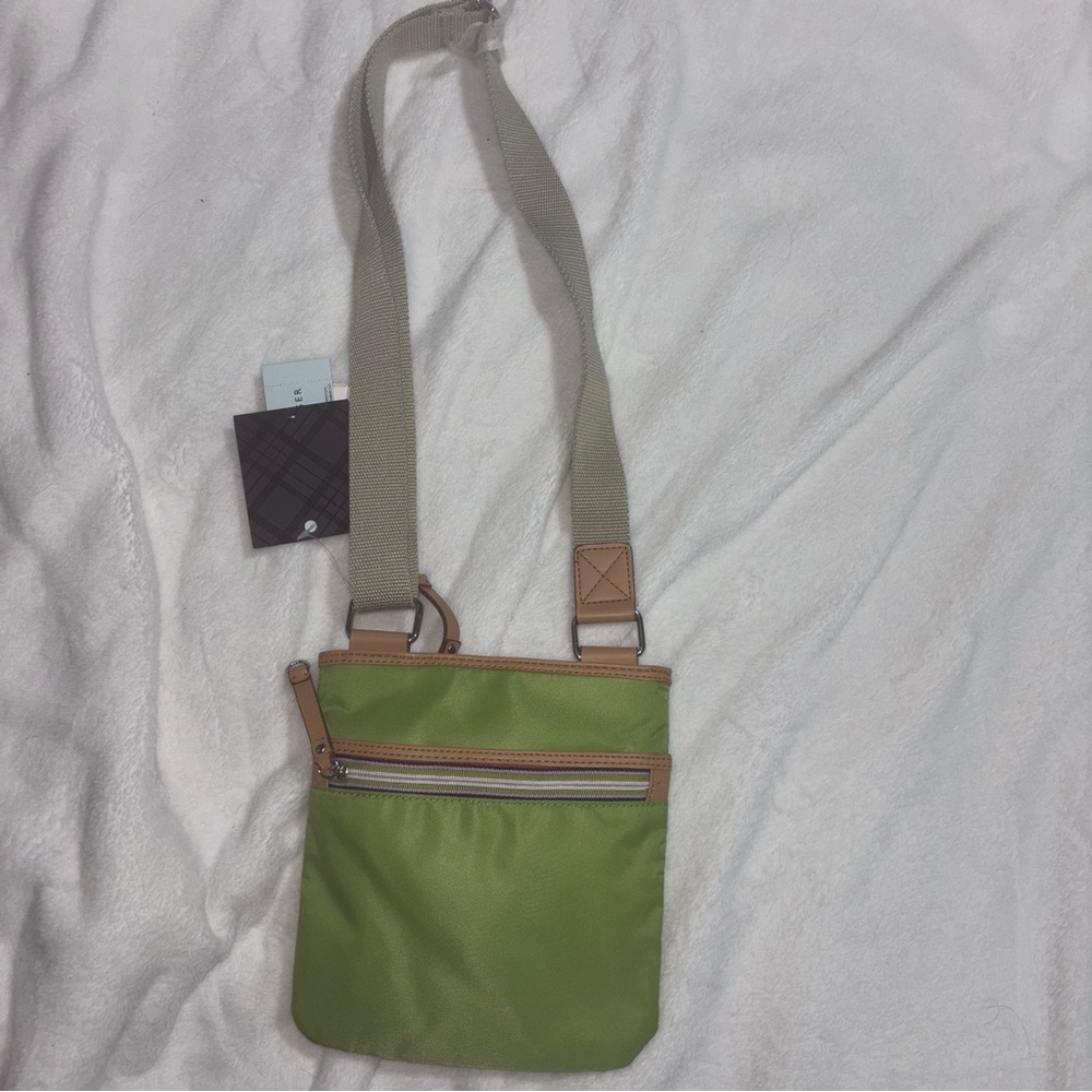 Tommy Hilfiger Green and Tan Crossbody Bag with Leather Trim NWT